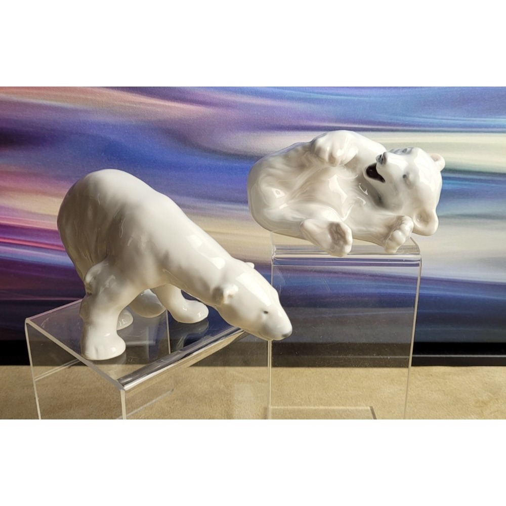 ROYAL COPENHAGEN Polar Bear Figurines, #321 & #729, Denmark - Vintage
